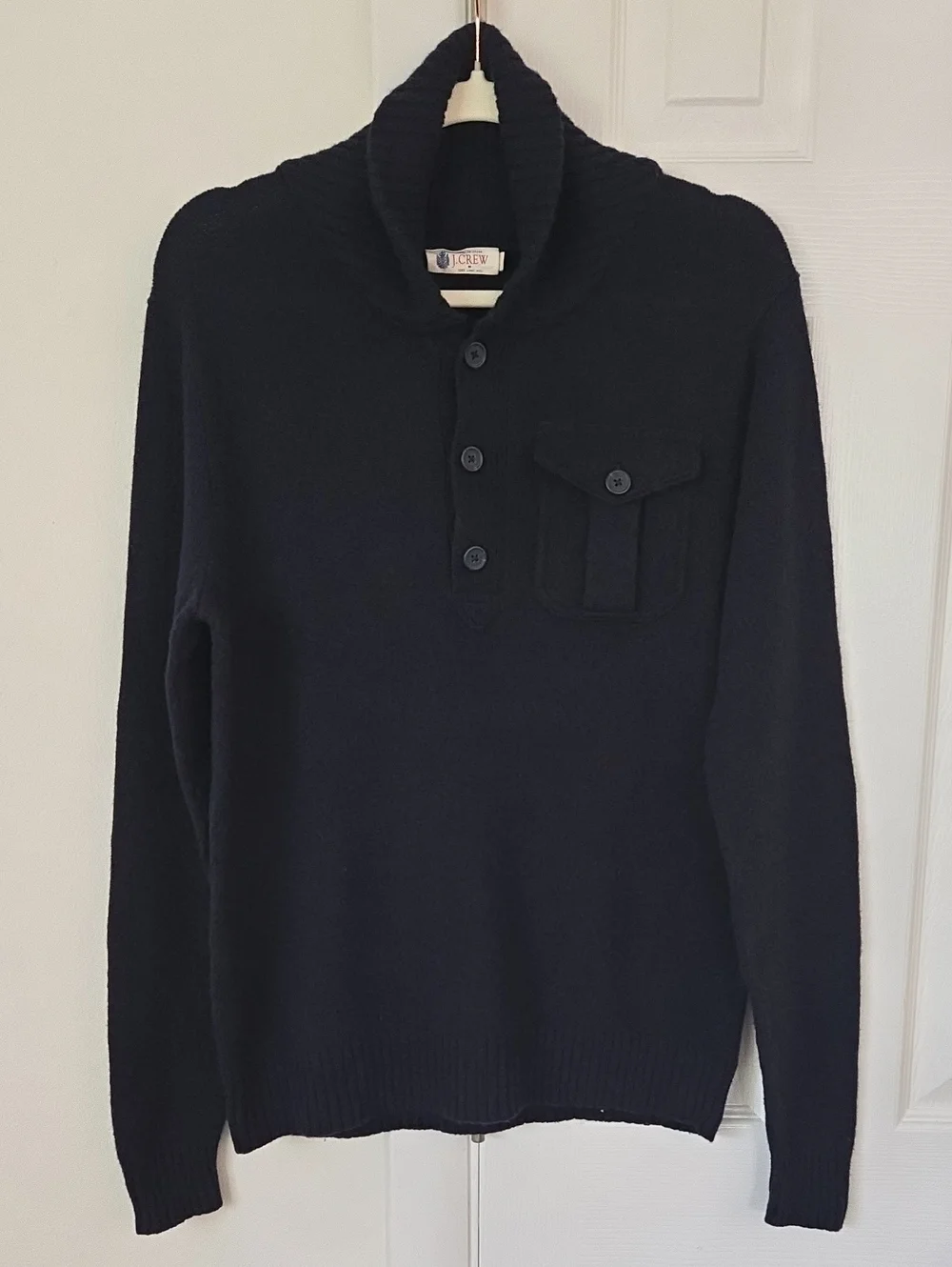 J. Crew Men’s Lambswool Shawl Collar Knit Sweater Navy Size Small NWOT